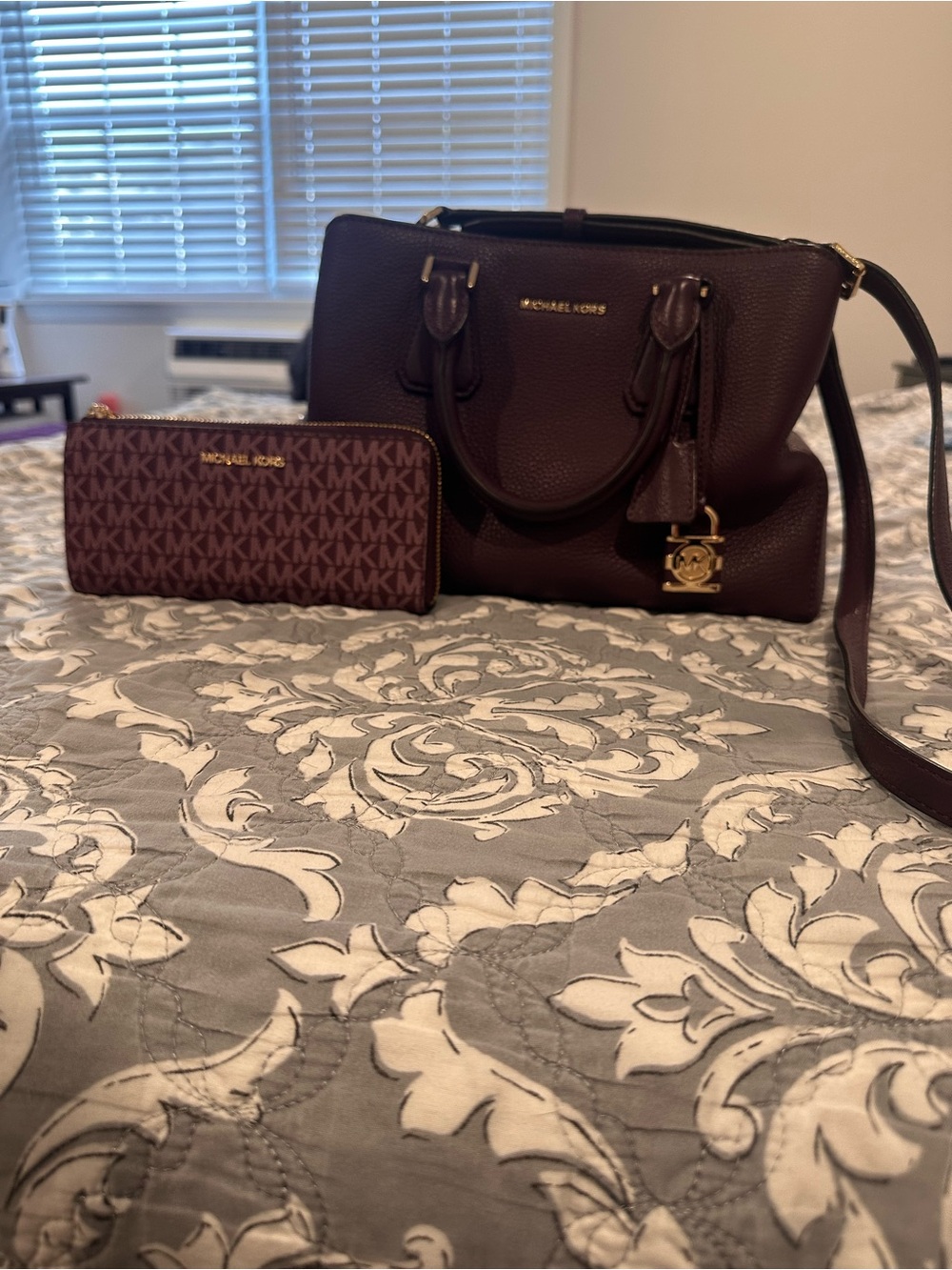 Michael Kors Deep Plum Pebbled Leather Satchel & Wallet